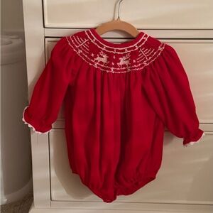 Red Baby Romper with White Embroidery